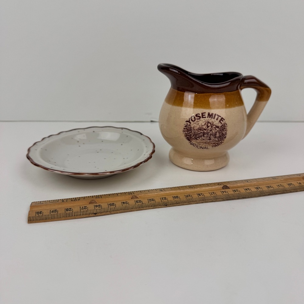 Vtg‎ Yosemite National Park Souvenir Brown Dip Creamer Pitcher Style w Bowl READ